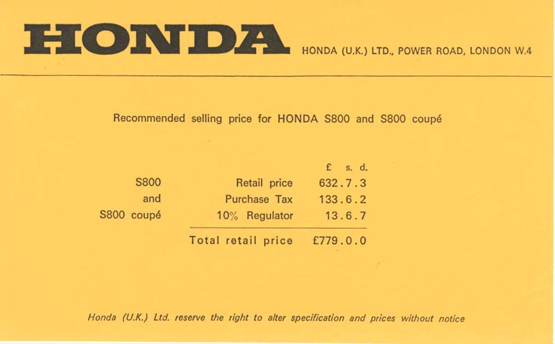Honda S800 Brochure Page 5/6