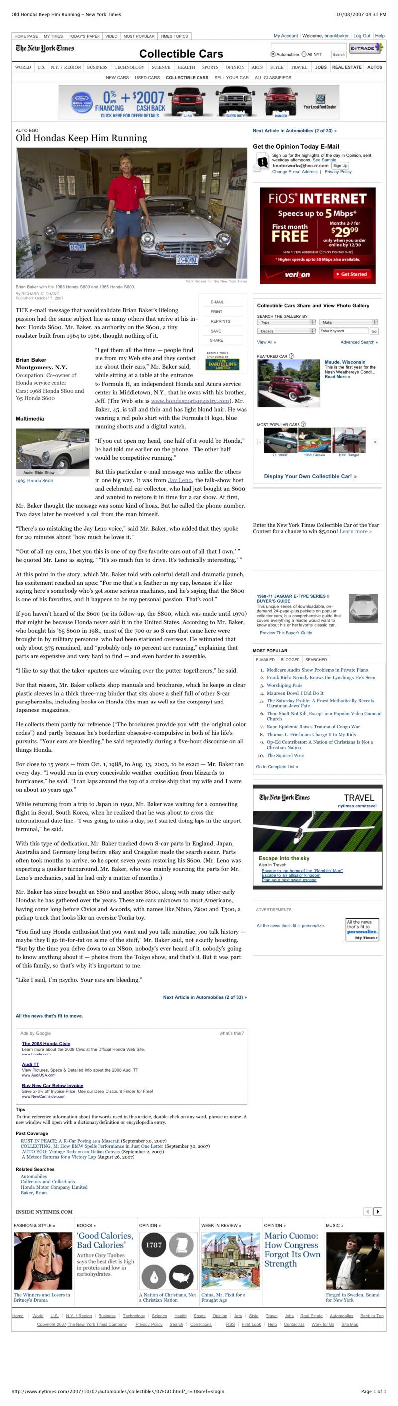 New York Times - Old Hondas Keep Him Running